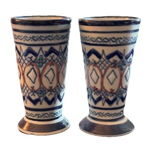 SERVIN MEXICAN POTTERY~2 Small Shot Glasses/Cordial/Tequila Glasses
